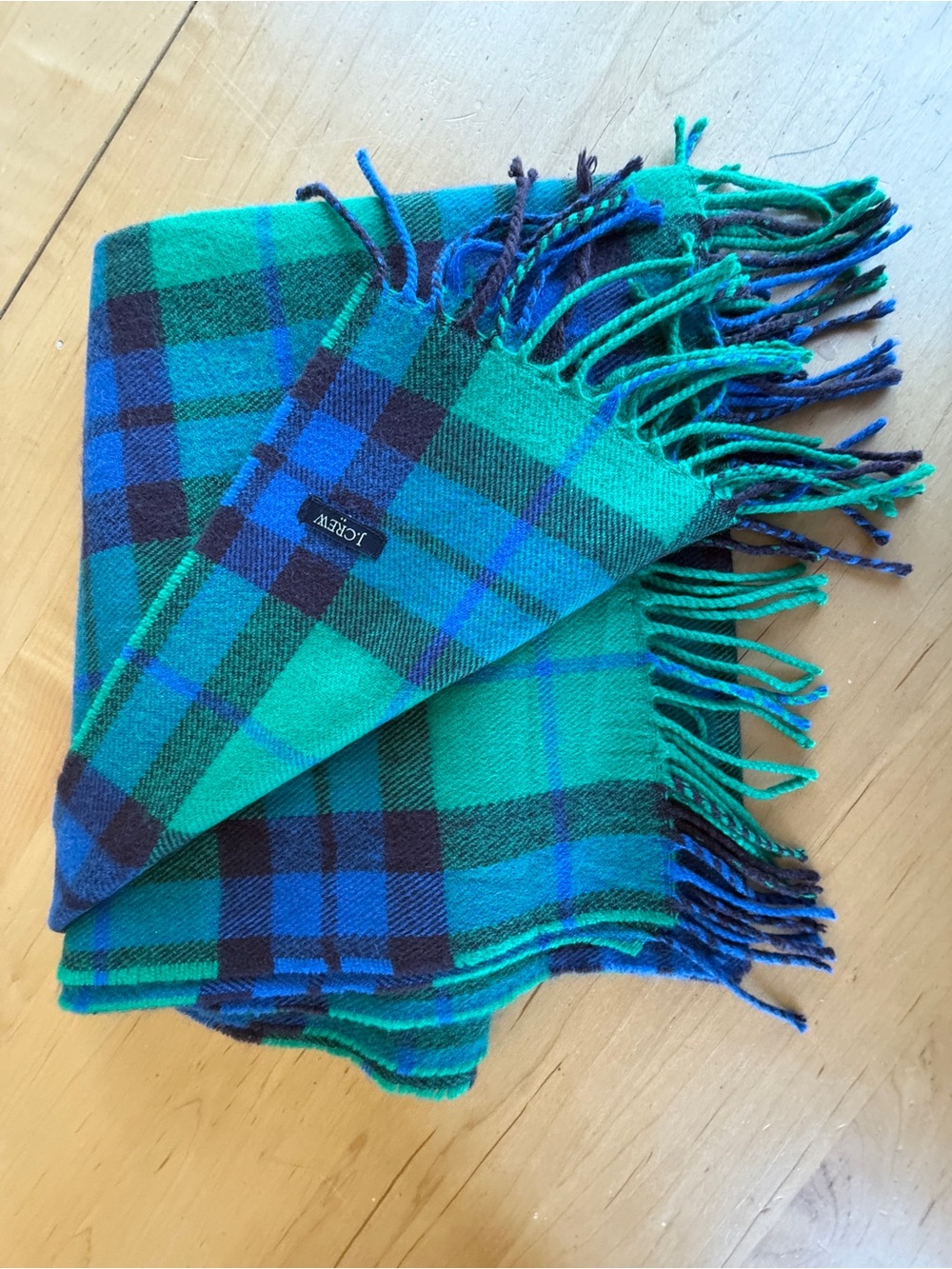 J. Crew Blue & Green Plaid Fringe Scarf- Acrylic -EUC